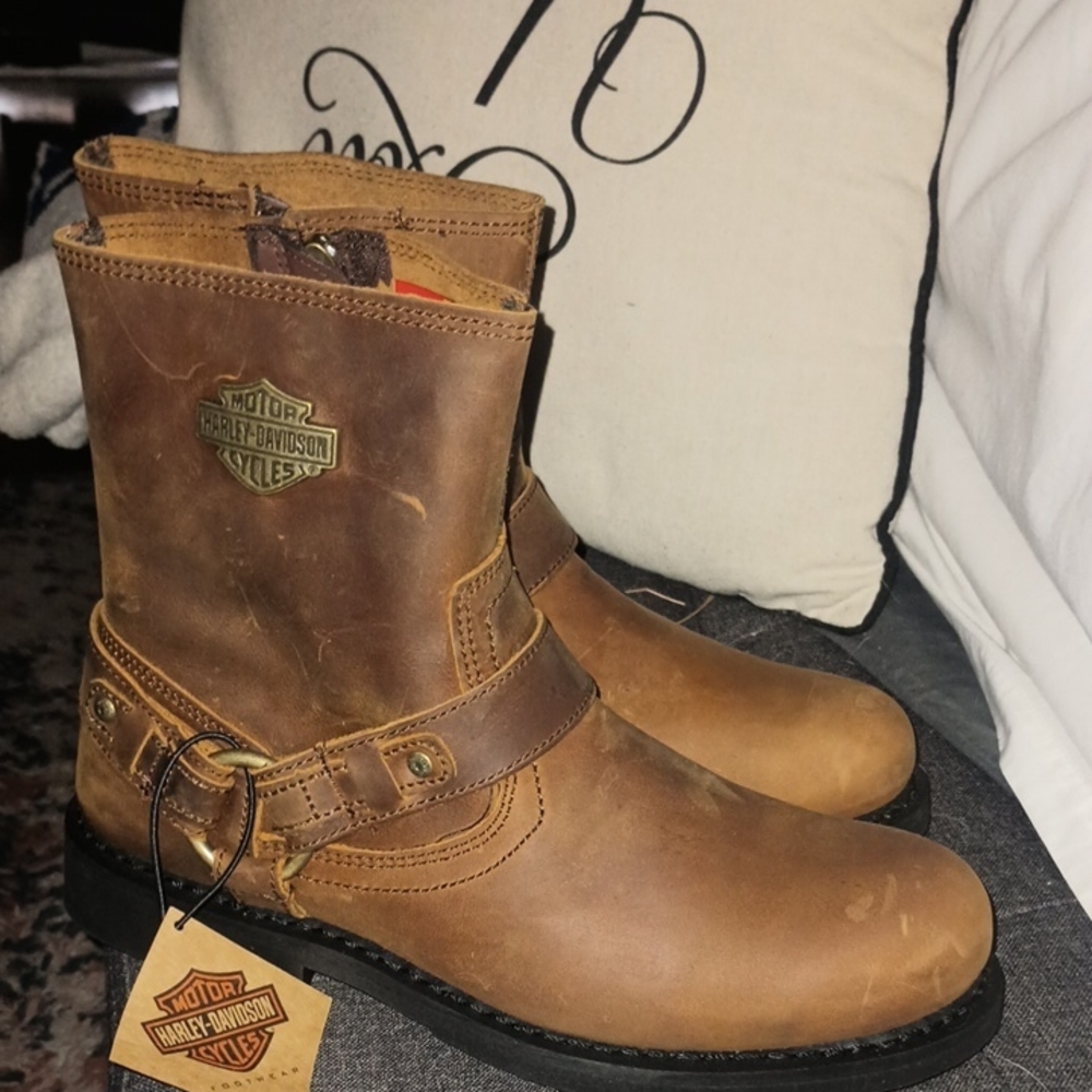 Harley-Davidson Tan Buckle Strap Motorcycle Boots